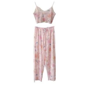 VTG. Victoria's Secret Pajama Set Size Medium Floral Mesh See Thru Cami Pants